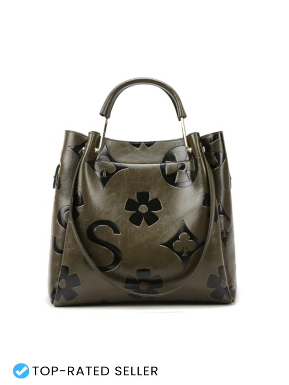 Vegan Leather Floral Embossed Top Handle Handbag Tote Satchel 3-in-1